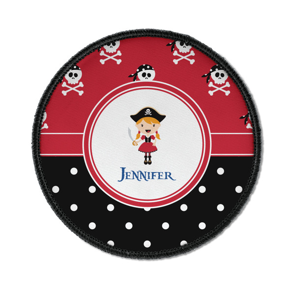 Custom Girl's Pirate & Dots Iron On Round Patch w/ Name or Text