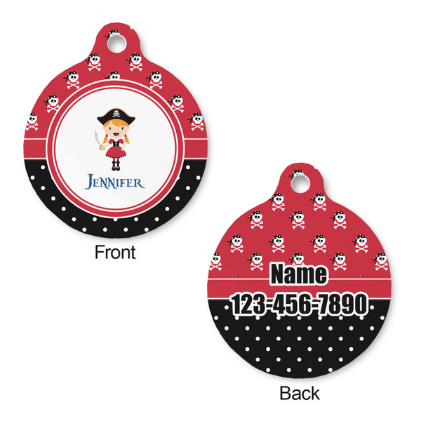 Girl's Pirate & Dots Round Pet ID Tag - Large - Approval