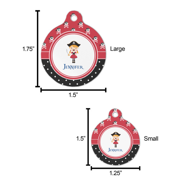 Girl's Pirate & Dots Round Pet ID Tag - Large - Comparison Scale
