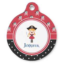 Girl's Pirate & Dots Round Pet ID Tag - Large (Personalized)