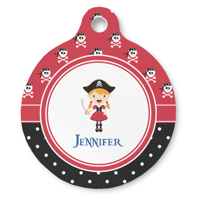 Girl's Pirate & Dots Round Pet ID Tag (Personalized)