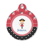 Girl's Pirate & Dots Round Pet ID Tag - Small (Personalized)