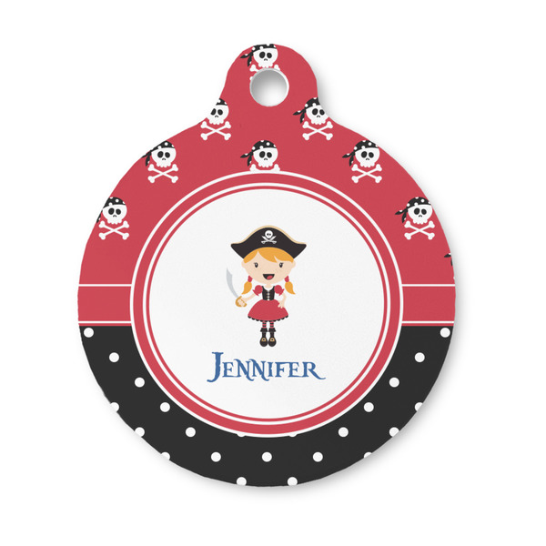 Custom Girl's Pirate & Dots Round Pet ID Tag - Small (Personalized)