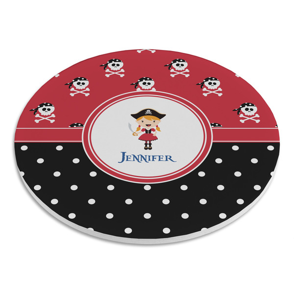 Girl's Pirate & Dots Round Stone Trivet - Angle View