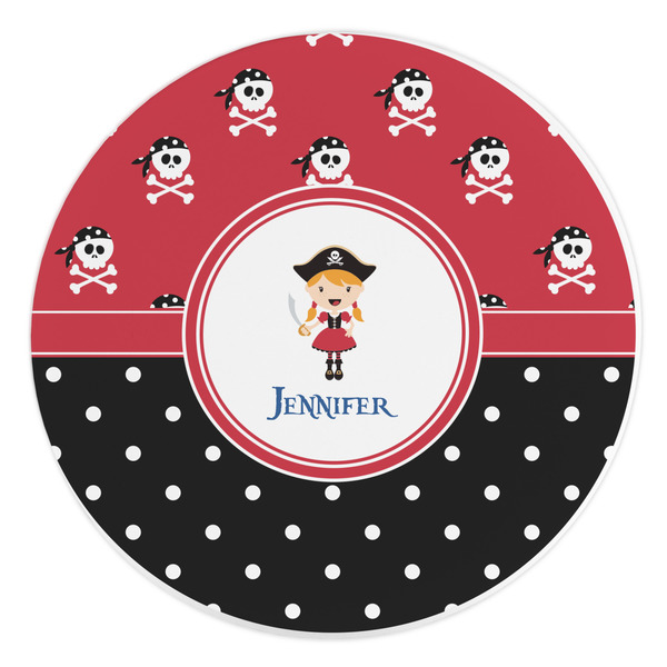 Custom Girl's Pirate & Dots Round Stone Trivet (Personalized)