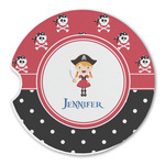 Girl's Pirate & Dots Sandstone Car Coaster - Single (Personalized)