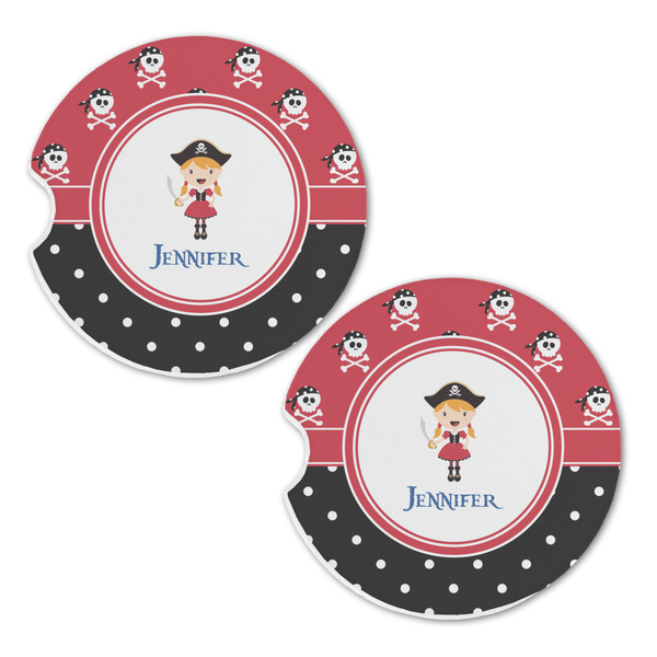 Girl's Pirate & Dots Sandstone Car Coasters - Set of 2