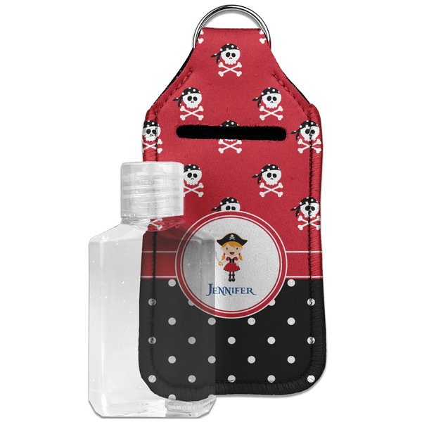 Custom Girl's Pirate & Dots Hand Sanitizer & Keychain Holder - Large (Personalized)