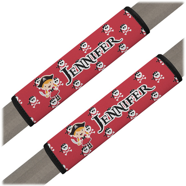 Custom Girl's Pirate & Dots Seat Belt Covers (Set of 2) (Personalized)