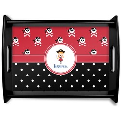 Girl's Pirate & Dots Black Wooden Tray - Large (Personalized)