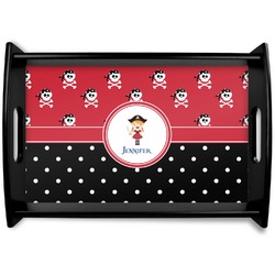 Girl's Pirate & Dots Black Wooden Tray - Small (Personalized)