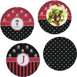 Girl's Pirate & Dots Set of 4 Glass Lunch / Dinner Plate 10" (Personalized)