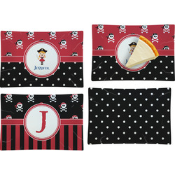 Girl's Pirate & Dots Set of 4 Glass Rectangular Appetizer / Dessert Plate (Personalized)
