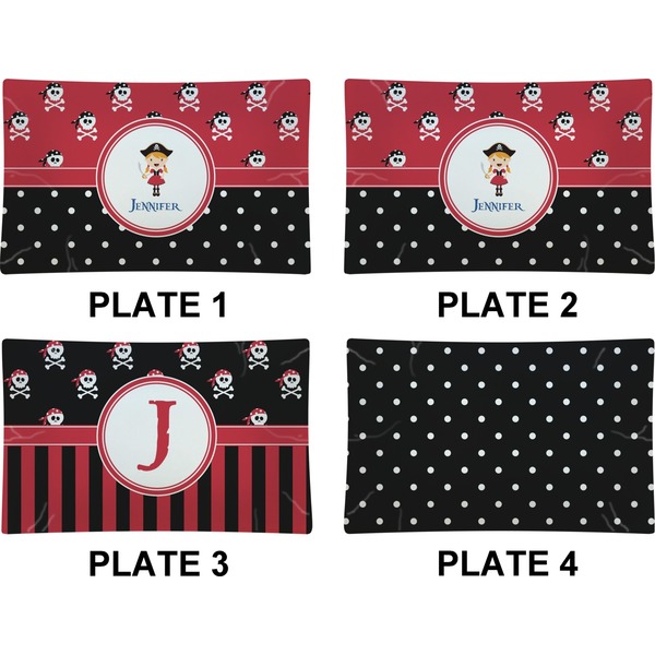 Girl's Pirate & Dots Set of Rectangular Dinner Plates (Approval)