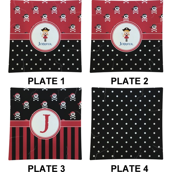 Girl's Pirate & Dots Set of Square Dinner Plates (Approval)