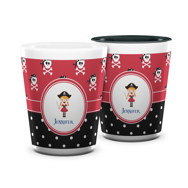 Custom Girl's Pirate & Dots Ceramic Shot Glass - 1.5 oz (Personalized)