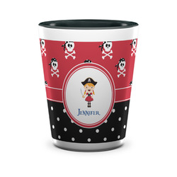 Girl's Pirate & Dots Ceramic Shot Glass - 1.5 oz - Two Tone - Set of 4 (Personalized)
