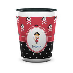 Girl's Pirate & Dots Ceramic Shot Glass - 1.5 oz - Two Tone - Set of 4 (Personalized)
