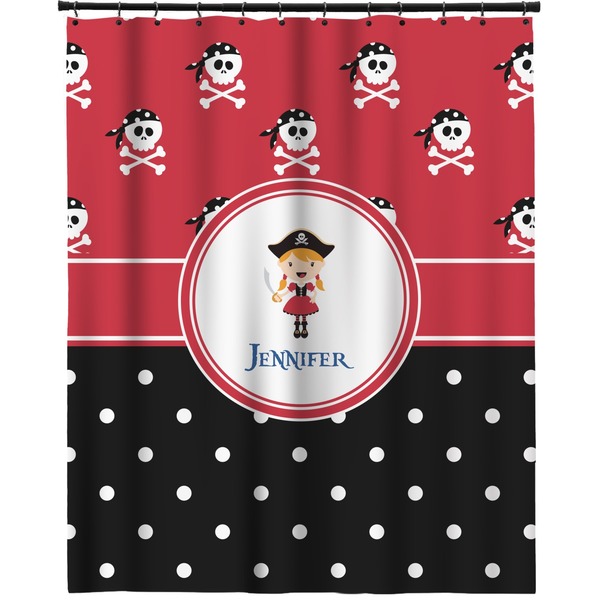 Custom Girl's Pirate & Dots Extra Long Shower Curtain - 70"x84" (Personalized)