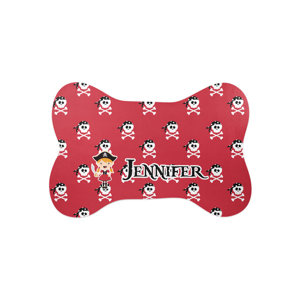 Custom Girl's Pirate & Dots Bone Shaped Dog Food Mat (Small) (Personalized)