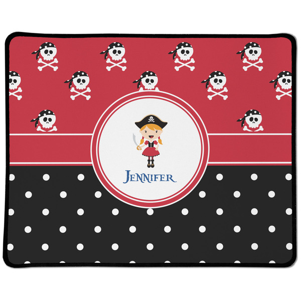 Custom Girl's Pirate & Dots Large Gaming Mouse Pad - 12.5" x 10" (Personalized)