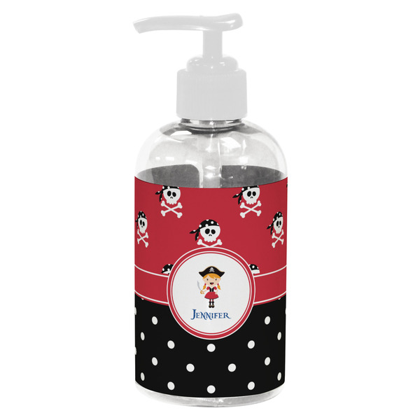 Custom Girl's Pirate & Dots Plastic Soap / Lotion Dispenser (8 oz - Small - White) (Personalized)