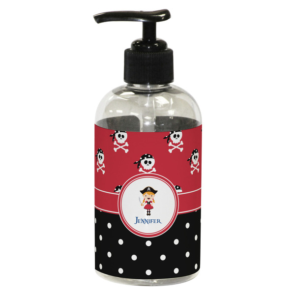 Custom Girl's Pirate & Dots Plastic Soap / Lotion Dispenser (8 oz - Small - Black) (Personalized)