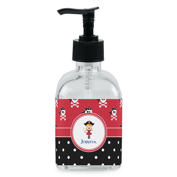 Custom Girl's Pirate & Dots Glass Soap & Lotion Bottle - Single Bottle (Personalized)