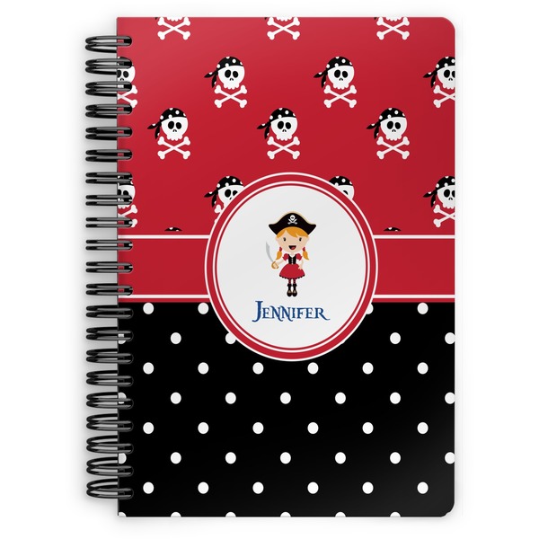 Custom Girl's Pirate & Dots Spiral Notebook - 7x10 w/ Name or Text