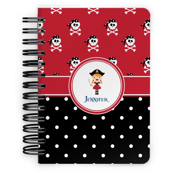 Custom Girl's Pirate & Dots Spiral Notebook - 5x7 w/ Name or Text