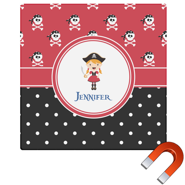 Custom Girl's Pirate & Dots Square Car Magnet - 6" (Personalized)