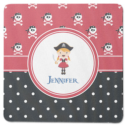 Girl's Pirate & Dots Square Rubber Backed Coaster (Personalized)
