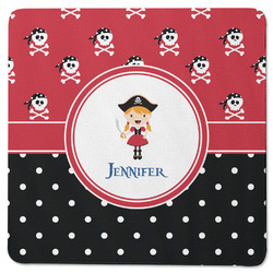 Girl's Pirate & Dots Square Rubber Backed Coaster (Personalized)