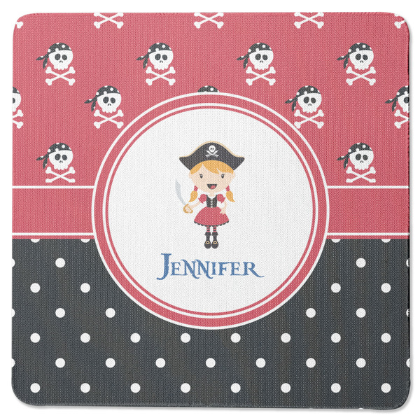 Custom Girl's Pirate & Dots Square Rubber Backed Coaster (Personalized)