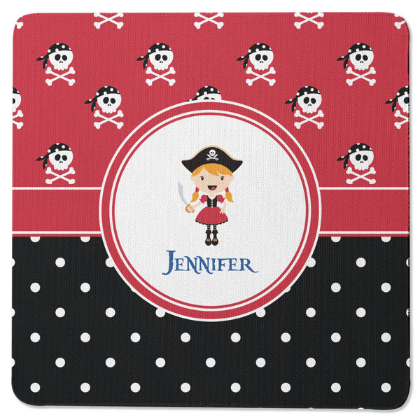 Custom Girl's Pirate & Dots Square Rubber Backed Coaster (Personalized)