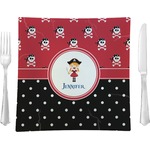 Girl's Pirate & Dots Glass Square Lunch / Dinner Plate 9.5" (Personalized)