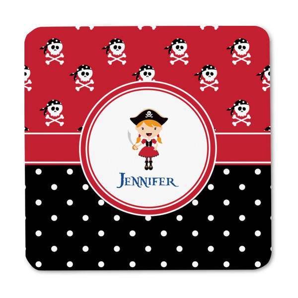 Girl's Pirate & Dots Square Fridge Magnet - FRONT