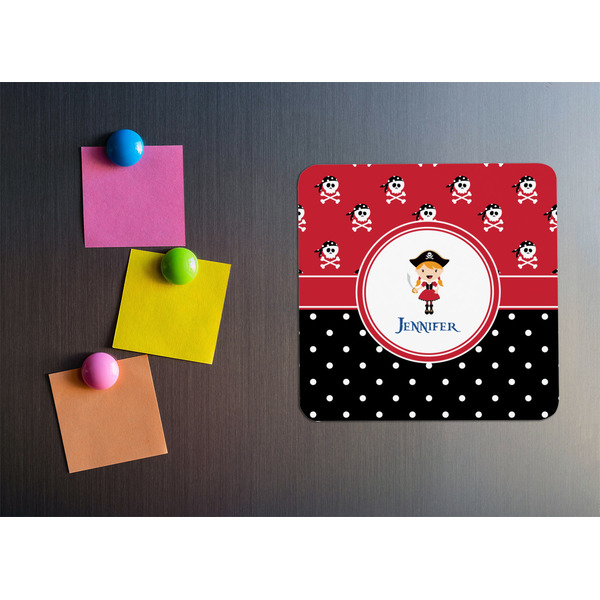 Girl's Pirate & Dots Square Fridge Magnet - LIFESTYLE