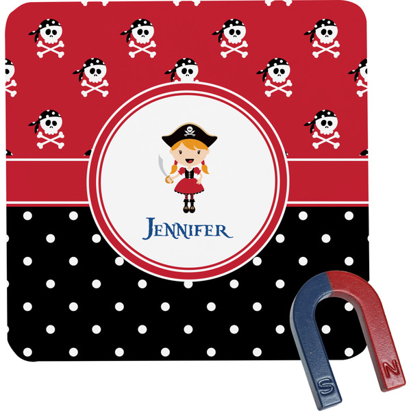 Custom Girl's Pirate & Dots Square Fridge Magnet (Personalized)