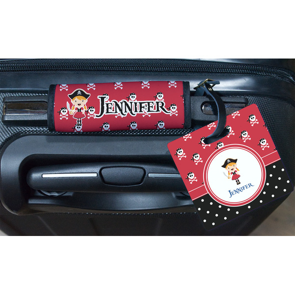 Girl's Pirate & Dots Square Luggage Tag & Handle Wrap - In Context