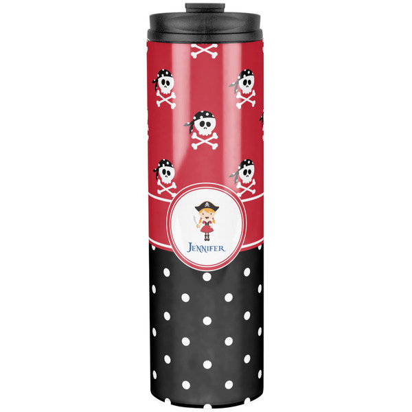 Custom Girl's Pirate & Dots Stainless Steel Skinny Tumbler - 20 oz (Personalized)