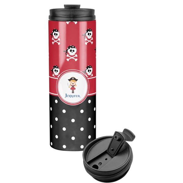 Custom Girl's Pirate & Dots Stainless Steel Skinny Tumbler (Personalized)