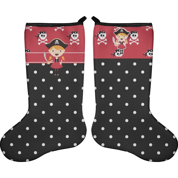 Custom Girl's Pirate & Dots Holiday Stocking - Double-Sided - Neoprene