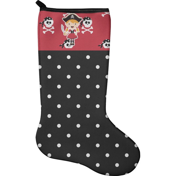 Custom Girl's Pirate & Dots Holiday Stocking - Single-Sided - Neoprene