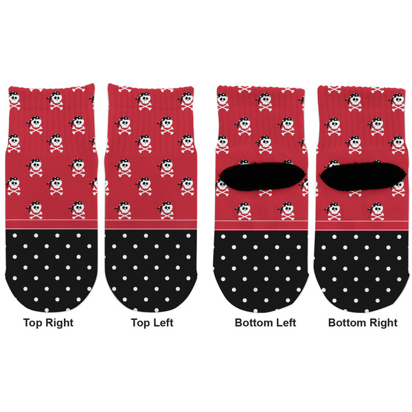 Girl's Pirate & Dots Toddler Ankle Socks - Double Pair - Front and Back - Apvl
