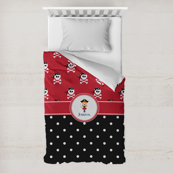 Custom Girl's Pirate & Dots Toddler Duvet Cover w/ Name or Text
