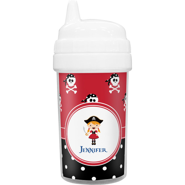 Custom Girl's Pirate & Dots Toddler Sippy Cup (Personalized)