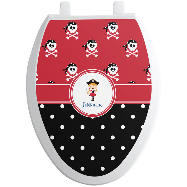 Custom Girl's Pirate & Dots Toilet Seat Decal - Elongated (Personalized)