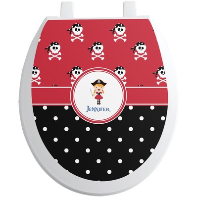 Girl's Pirate & Dots Toilet Seat Decal - Round (Personalized)