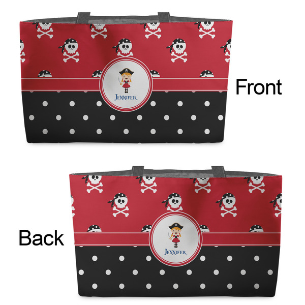 Girl's Pirate & Dots Tote w/Black Handles - Front & Back Views